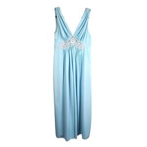 60s / 70s Vtg Babydoll Cami Slip Dress LARGE Maxi Night Gown Baby Blue Coquette
